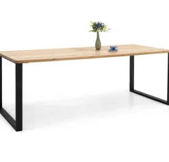 Edna ruokapöytä 220 x 90 cm ruskea, mustat metallijalat