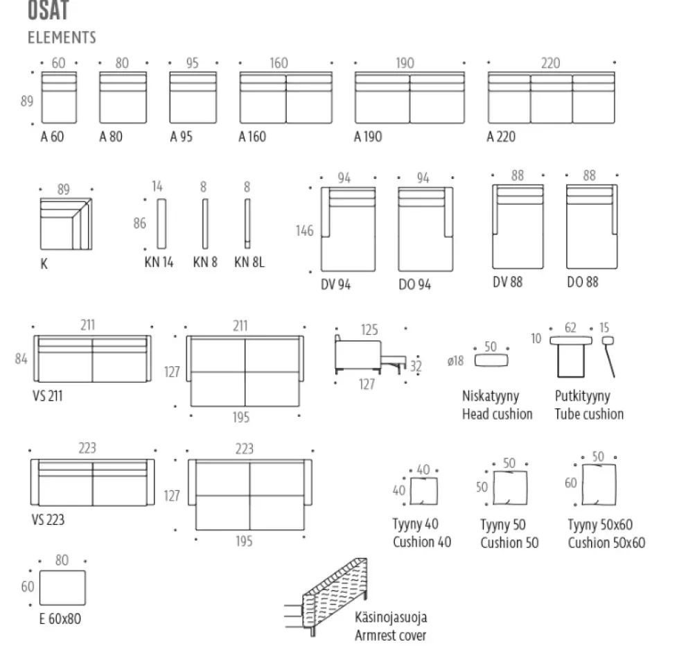 Interface Nana sohva 206 cm, eri värejä