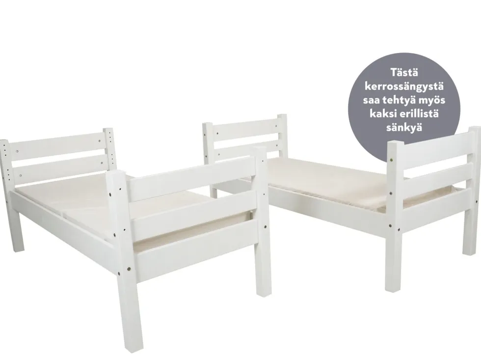 Nukkumatti pieni kerrossänky 70x165, valkoinen