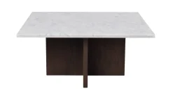 Rowico Brooksville sohvapöytä 90x90cm, vaalea marmori/ruskea tammi